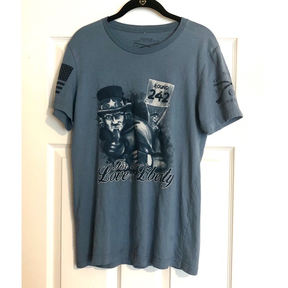 Grunt Style Gray Blue Patriotic Graphic T-shirt - Picture 1 of 8